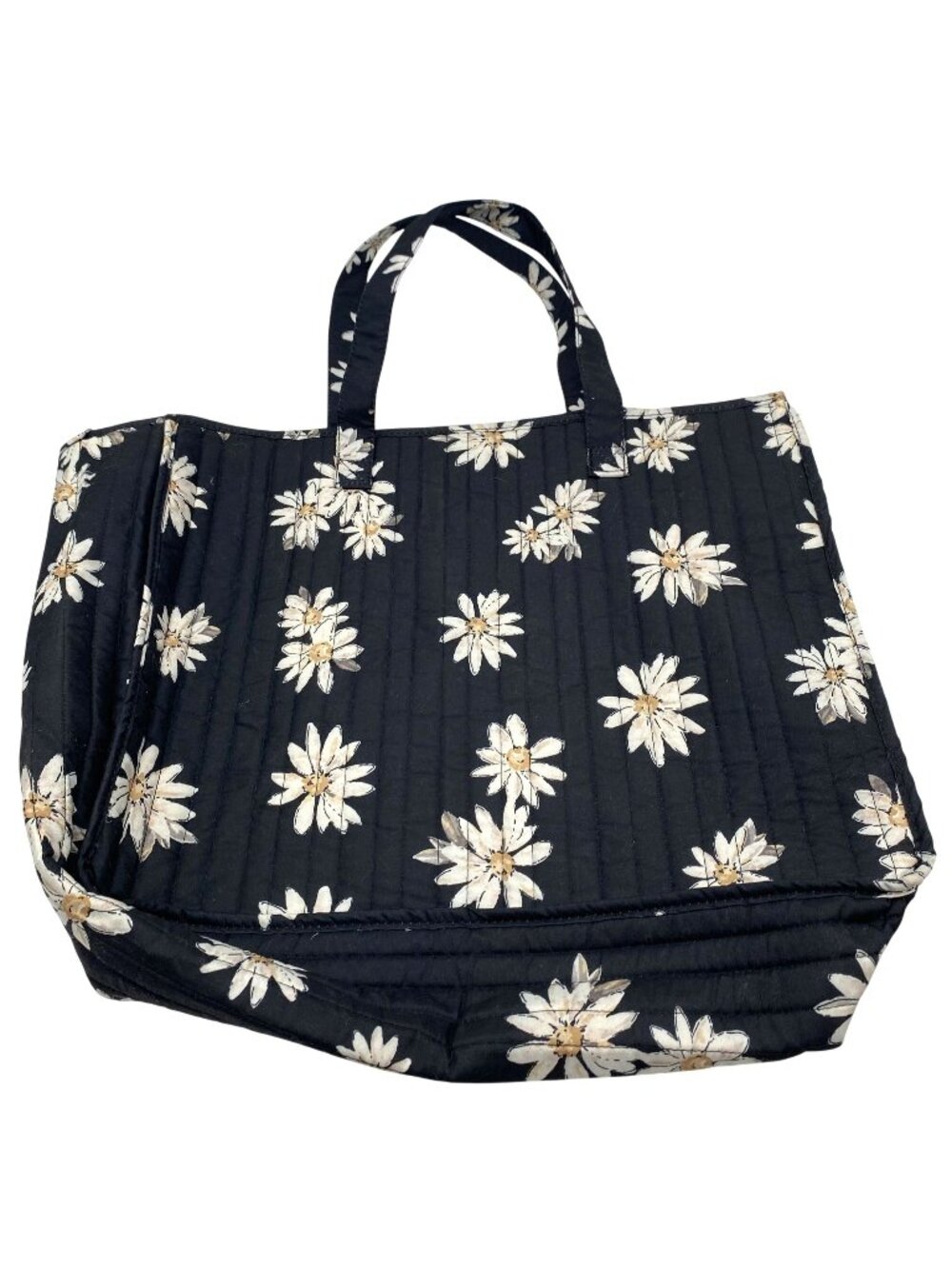 Maurices Daisy Print Quilted Tote Bag Dual Handles Black White Spacious Interior